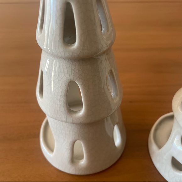 2 Piece Ceramic Tree LED Tea Light Holder Set Beige Threshold Studio Mcgee Xmas - Picture 5 of 11